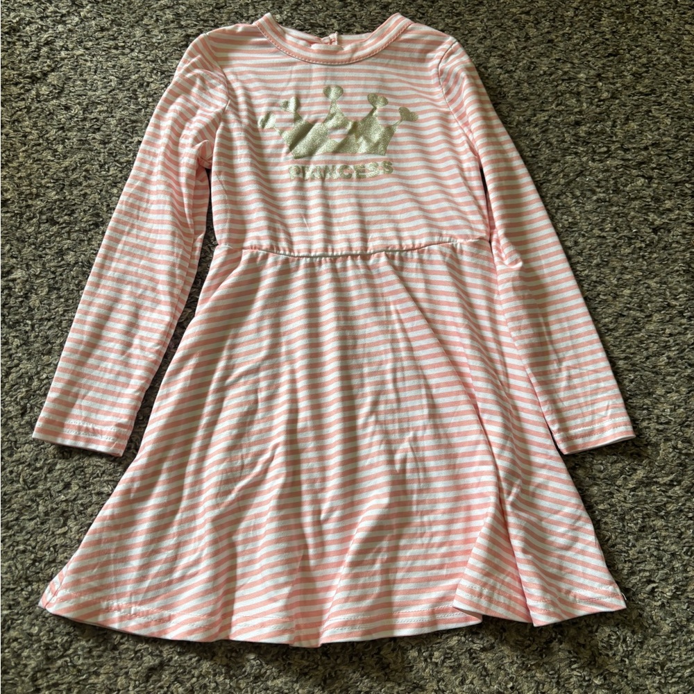 Pink & White Striped Dress Princess Crown 3T